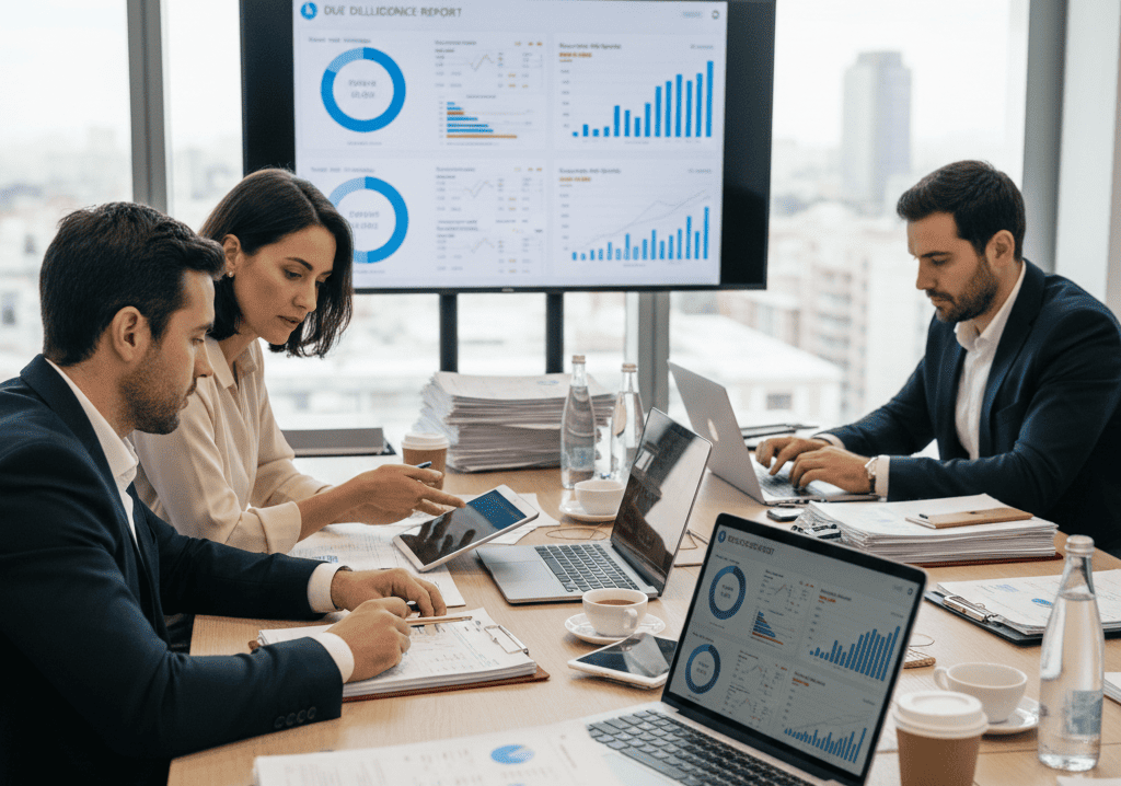 Analista financiero trabajando con modelos complejos en múltiples pantallas mostrando hojas de cálculo avanzadas con proyecciones de flujo de caja, gráficos de sensibilidad y análisis de escenarios para proyectos de desarrollo inmobiliario